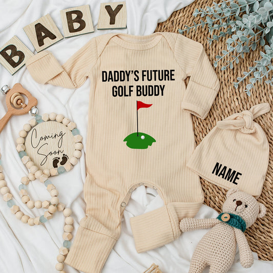 Daddy's Future Golf Buddy Baby Bodysuit Newborn Gift, Cute Golf Green Design, Black & Red Colors, Announcement, Dad's Golfing Caddy