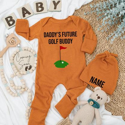 Daddy's Future Golf Buddy Baby Bodysuit Newborn Gift, Cute Golf Green Design, Black & Red Colors, Announcement, Dad's Golfing Caddy