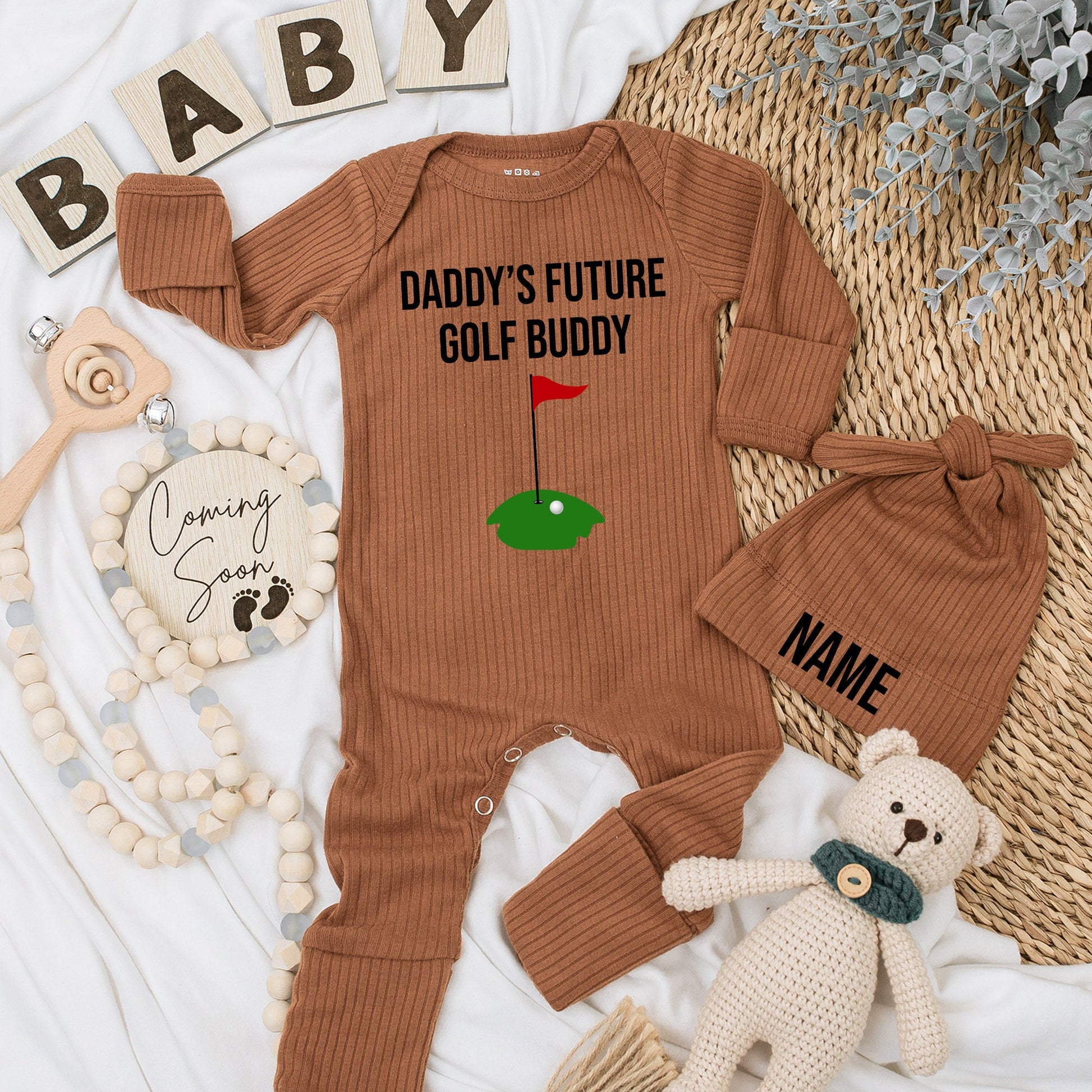 Daddy's Future Golf Buddy Baby Bodysuit Newborn Gift, Cute Golf Green Design, Black & Red Colors, Announcement, Dad's Golfing Caddy