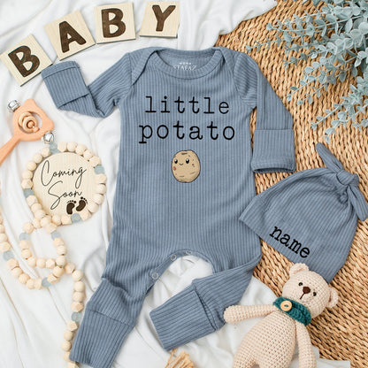 Little Potato Baby Bodysuit & Hat Set Personalized with Custom Name, Cute Unisex Newborn Outfit Going Home Gift, Funny First Birthday Clothes 139chars
