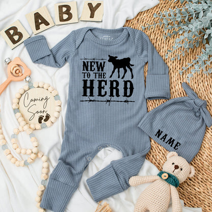 New to the Herd Baby Bodysuit Set, Country Baby Shower Gift, Cow Outfit, Cute Baby Announcement, Farm Baby Clothing, Newborn Gift, Soft Cotton
