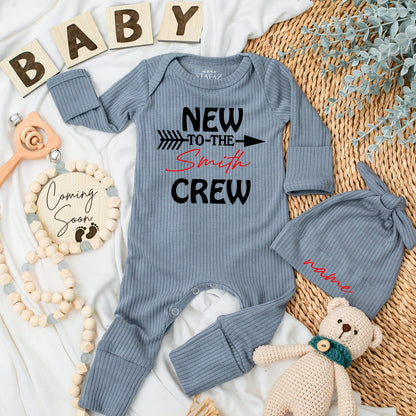 New to the Crew: Personalized Baby Bodysuit Set & Announcement Gift