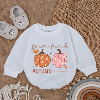 Pumpkin Patch Baby Romper - Fall Thanksgiving Infant Outfit