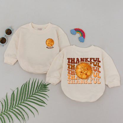 Personalized Pumpkin Pie Baby Romper with Autumn Leaves Thankful Fall Thanksgiving Bodysuit Girls Newborn Cute Retro Design Baby Shower Gift