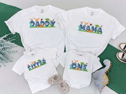Dino Birthday Family Matching Shirts Mama Daddy Sister Brother Custom Dinosaur Party Outfits