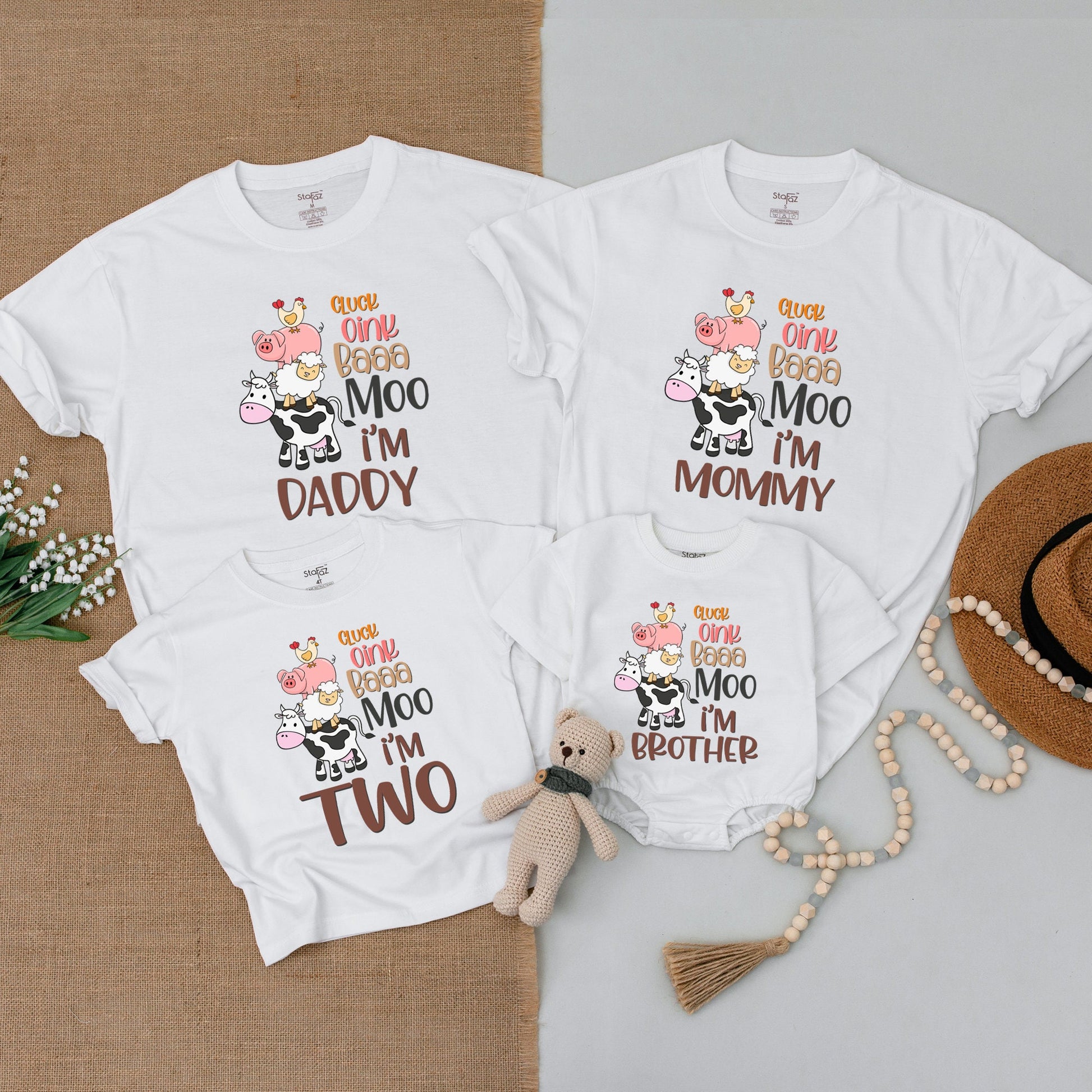 Barnyard Birthday Family Shirts - Cluck Oink Moo I'm Two Outfit