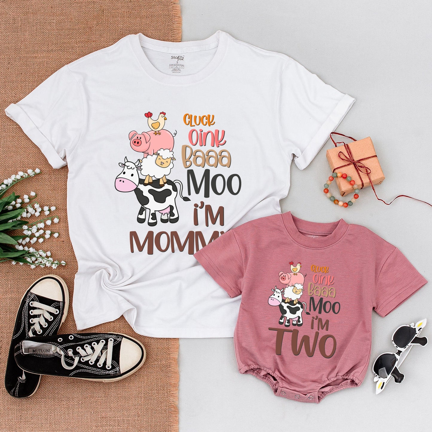 Barnyard Birthday Family Shirts - Cluck Oink Moo I'm Two Outfit