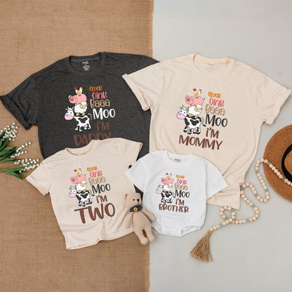 Barnyard Birthday Family Shirts - Cluck Oink Moo I'm Two Outfit