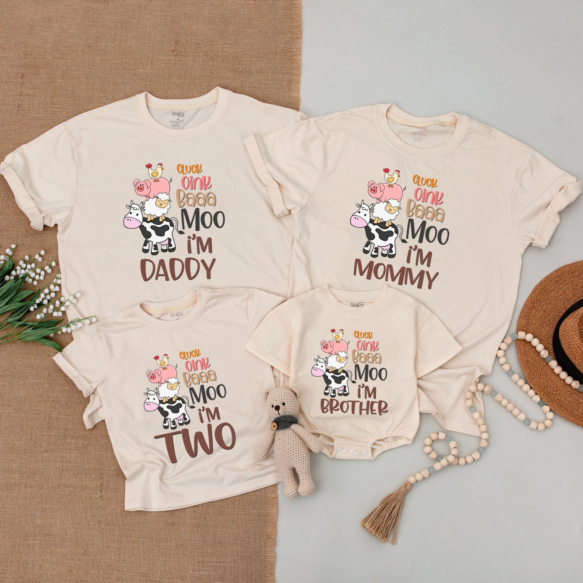 Barnyard Birthday Family Shirts - Cluck Oink Moo I'm Two Outfit