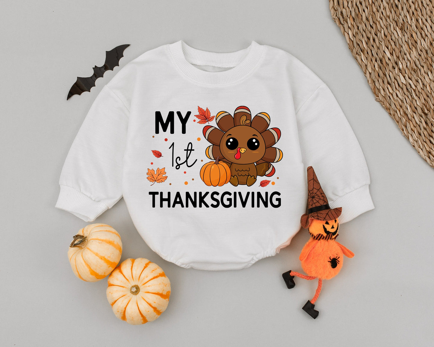 My First Thanksgiving Baby Romper with Adorable Little Turkey Design Newborn Boy Outfit Fall Baby Shower Gift Comfortable Bodysuit
