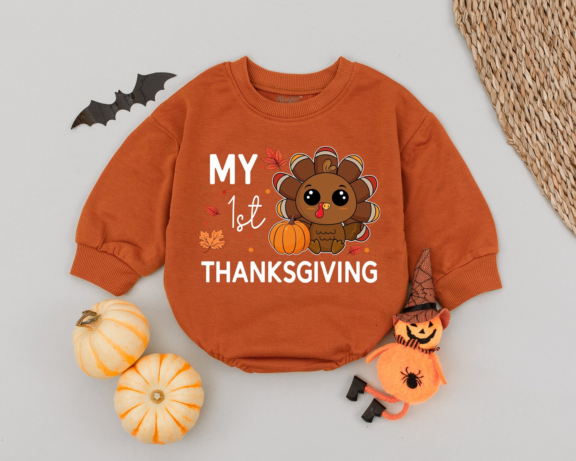 My First Thanksgiving Baby Romper with Adorable Little Turkey Design Newborn Boy Outfit Fall Baby Shower Gift Comfortable Bodysuit