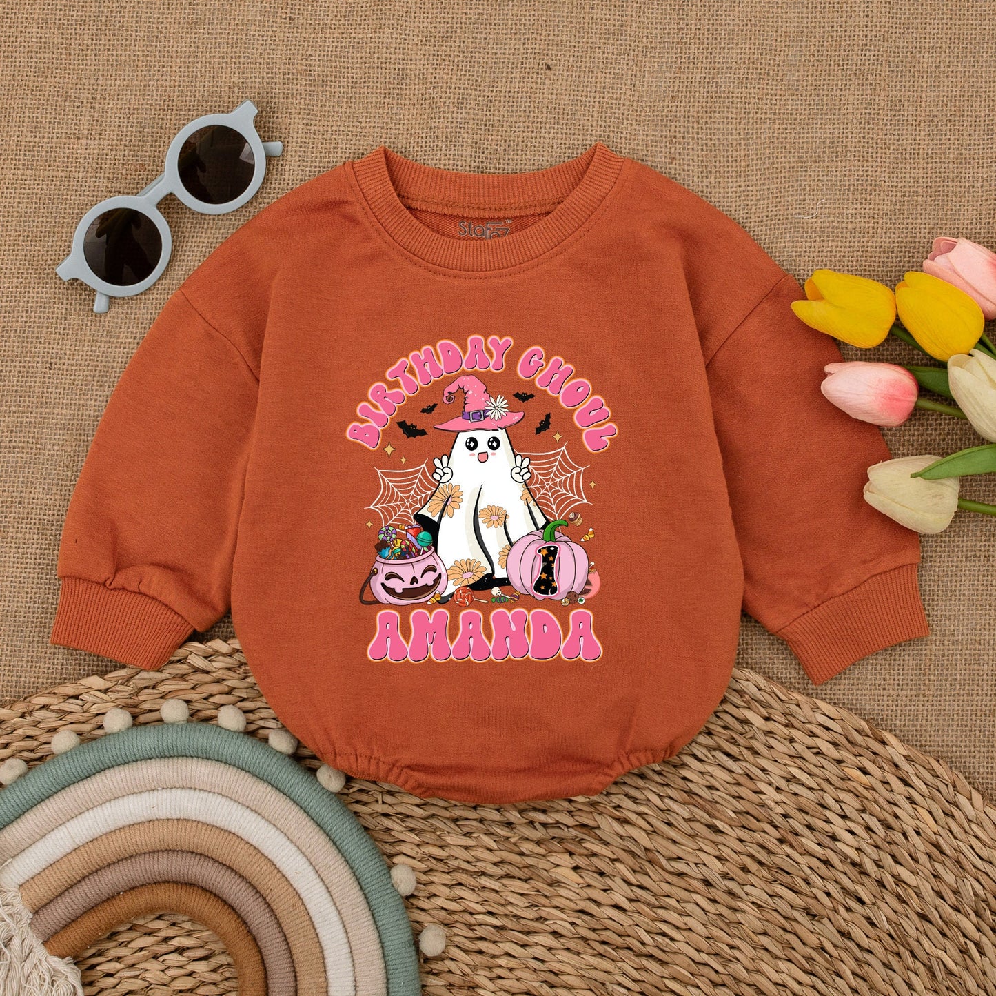 Groovy Ghoul Halloween Romper: 1st Birthday Baby Girl Outfit