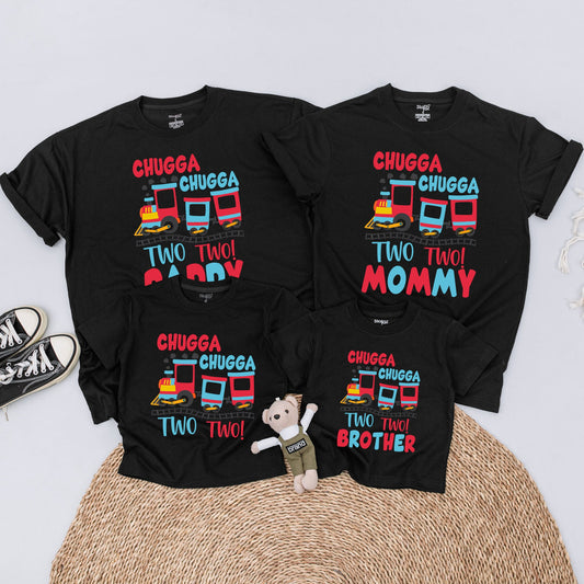 Chugga Chugga Two Two Train Birthday Shirts for Family Matching Outfits 2nd Birthday Toddler Boy Mommy And Me I'm Two Tshirt