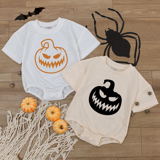 Personalized Pumpkin Face Baby Romper - Cute Fall & Thanksgiving Outfit