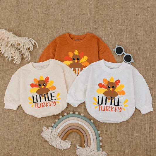 Cute Little Turkey Retro Natural Baby Romper Thanksgiving Bodysuit Bright Feather Design Autumn Kids Baby Shower Gift