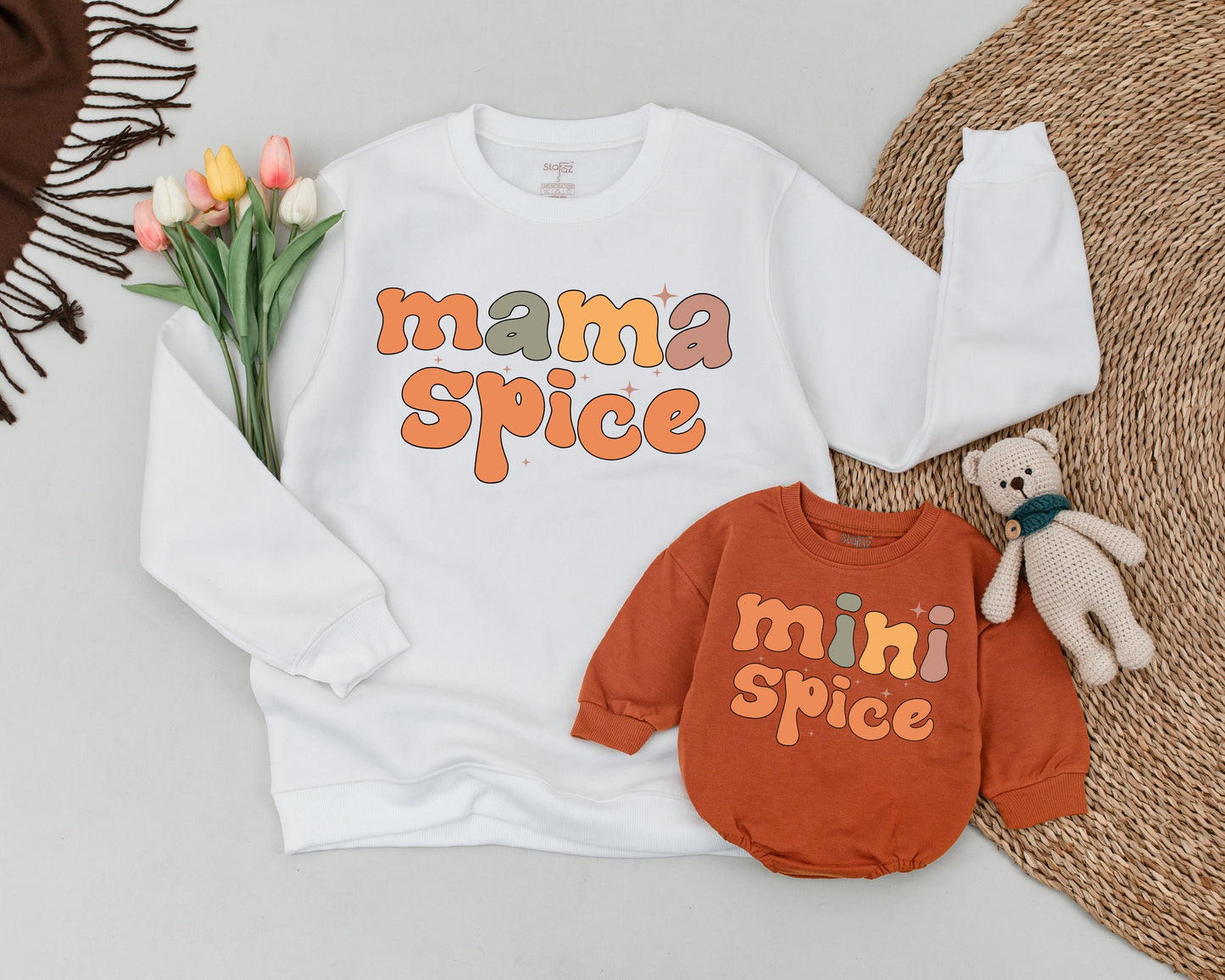 Matching Mama & Mini Pumpkin Spice Retro Fall Halloween Sweaters