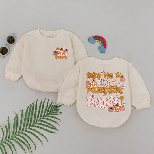 Custom Pumpkin Patch Romper: Fall Baby Outfit, Perfect Gift  