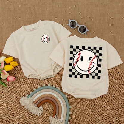 Retro Checkered Baseball Romper – Perfect Baby Shower Gift Idea