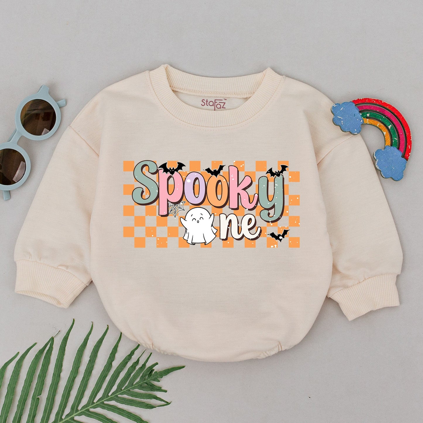 Spooky One 1st Birthday Romper Baby Halloween Outfit Pastel Bats Ghost Cute Checkerboard Design Newborn Girls Boys Shower Gift First Fall Boo
