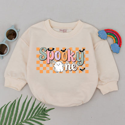 Spooky One 1st Birthday Romper Baby Halloween Outfit Pastel Bats Ghost Cute Checkerboard Design Newborn Girls Boys Shower Gift First Fall Boo