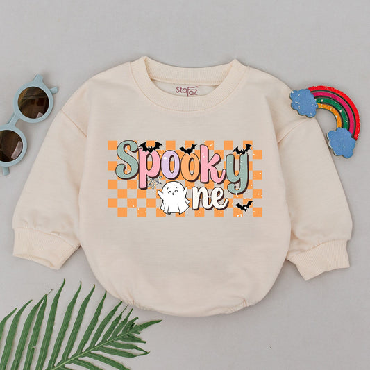 Spooky One 1st Birthday Romper Baby Halloween Outfit Pastel Bats Ghost Cute Checkerboard Design Newborn Girls Boys Shower Gift First Fall Boo