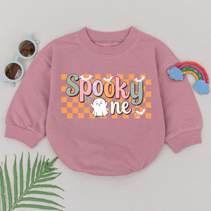 Spooky One 1st Birthday Romper Baby Halloween Outfit Pastel Bats Ghost Cute Checkerboard Design Newborn Girls Boys Shower Gift First Fall Boo