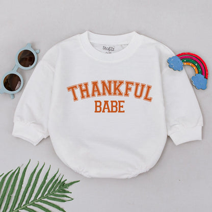 Thankful Babe Collegiate Romper, Adorable Thanksgiving Outfit for Baby Girl, First Thanksgiving Bodysuit, Cute Fall Baby Shower Gift, Newborn Clothes 136