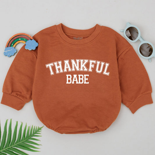 Thankful Babe Collegiate Romper, Adorable Thanksgiving Outfit for Baby Girl, First Thanksgiving Bodysuit, Cute Fall Baby Shower Gift, Newborn Clothes 136