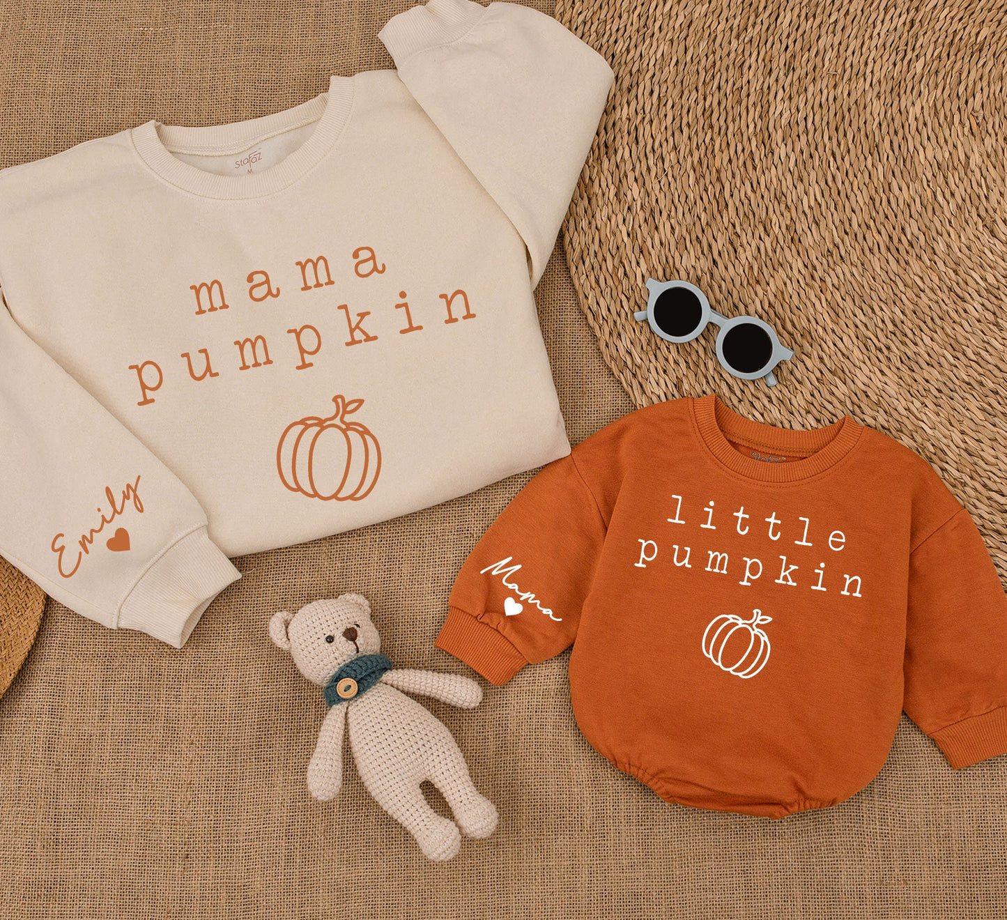Mama Pumpkin & Little Pumpkin Matching Sweatshirts, Mommy and Me Fall Outfit, Personalized Name, Kids Fall Sweater, Baby Girl