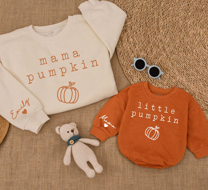 Mama Pumpkin & Little Pumpkin Matching Sweatshirts, Mommy and Me Fall Outfit, Personalized Name, Kids Fall Sweater, Baby Girl