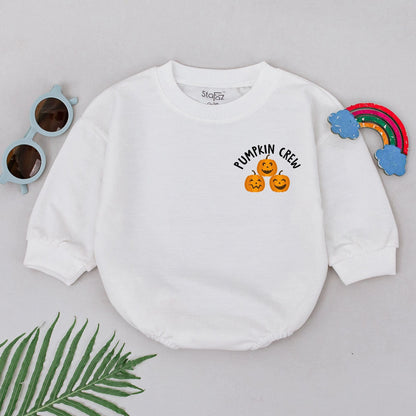 Cute Pumpkin Crew Baby Romper: Halloween Fun for Your Little Pumpkin! Soft Cotton Fall Bodysuit, First Halloween Outfit, Baby Shower Gift, Hello Pumpkin (139 chars)