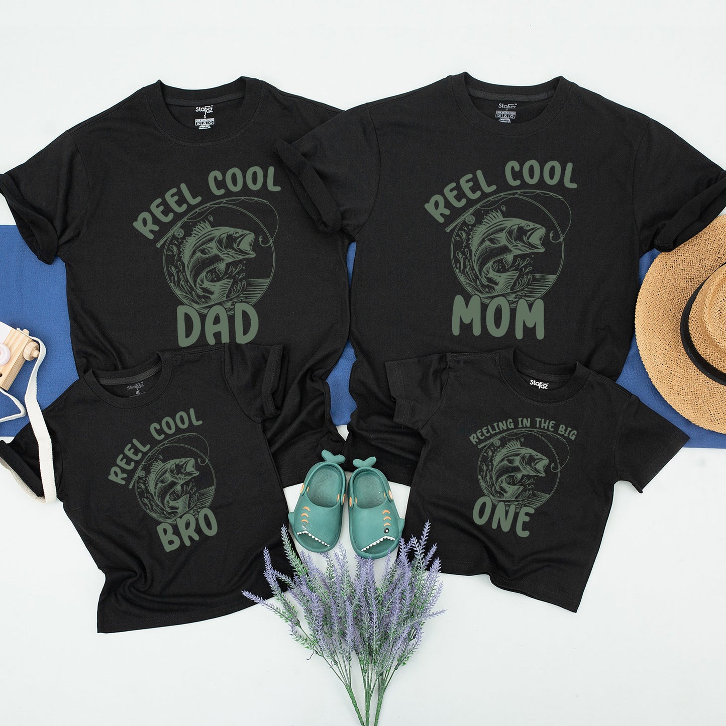 Reel Cool 1st Birthday Fishing Shirt Baby Boy Rustic Bass Family Matching Tee Outfit Muted Olive Vintage Design Short Sleeve Comfortable