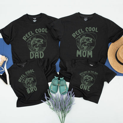Reel Cool 1st Birthday Fishing Shirt Baby Boy Rustic Bass Family Matching Tee Outfit Muted Olive Vintage Design Short Sleeve Comfortable