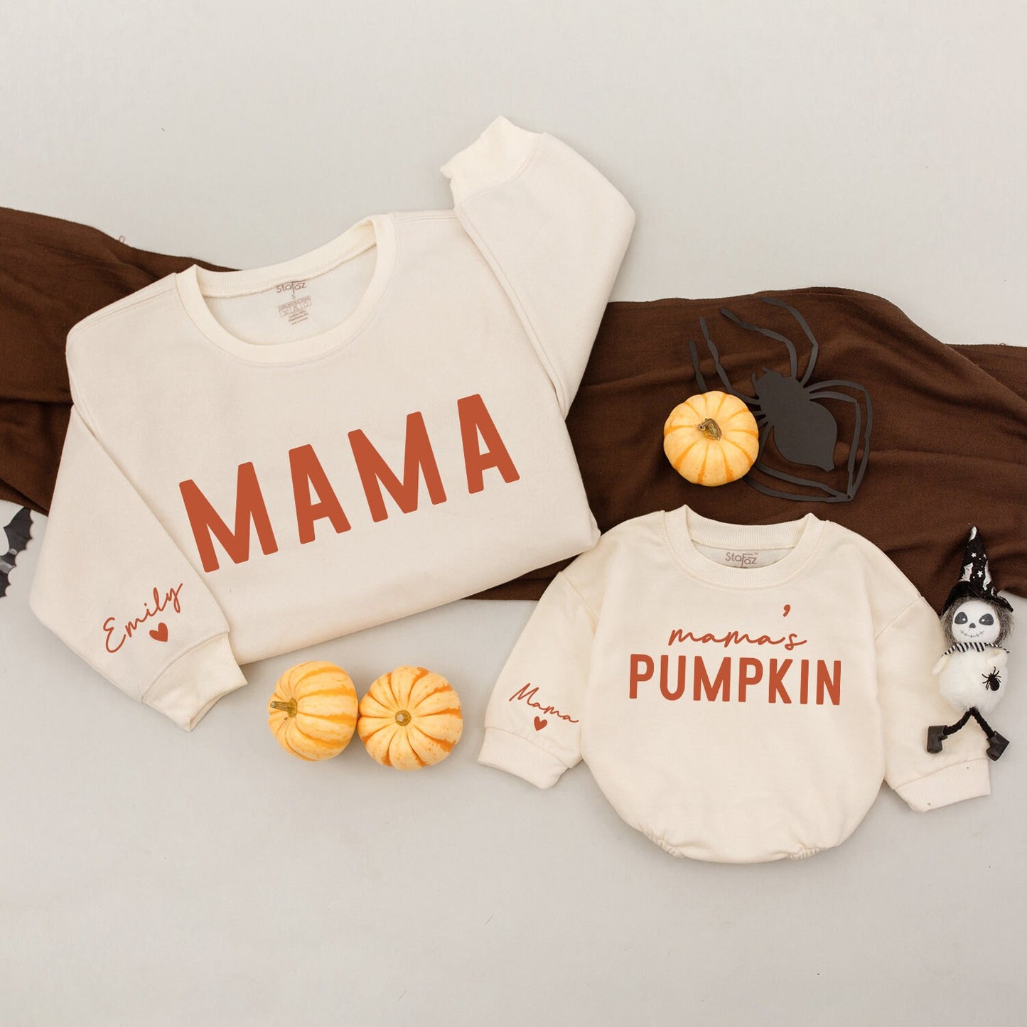 Matching Mama & Pumpkin Baby Romper & Sweatshirt Set, Fall Mommy and Me Outfit, Baby Girl Coming Home Outfit, Rust & White
