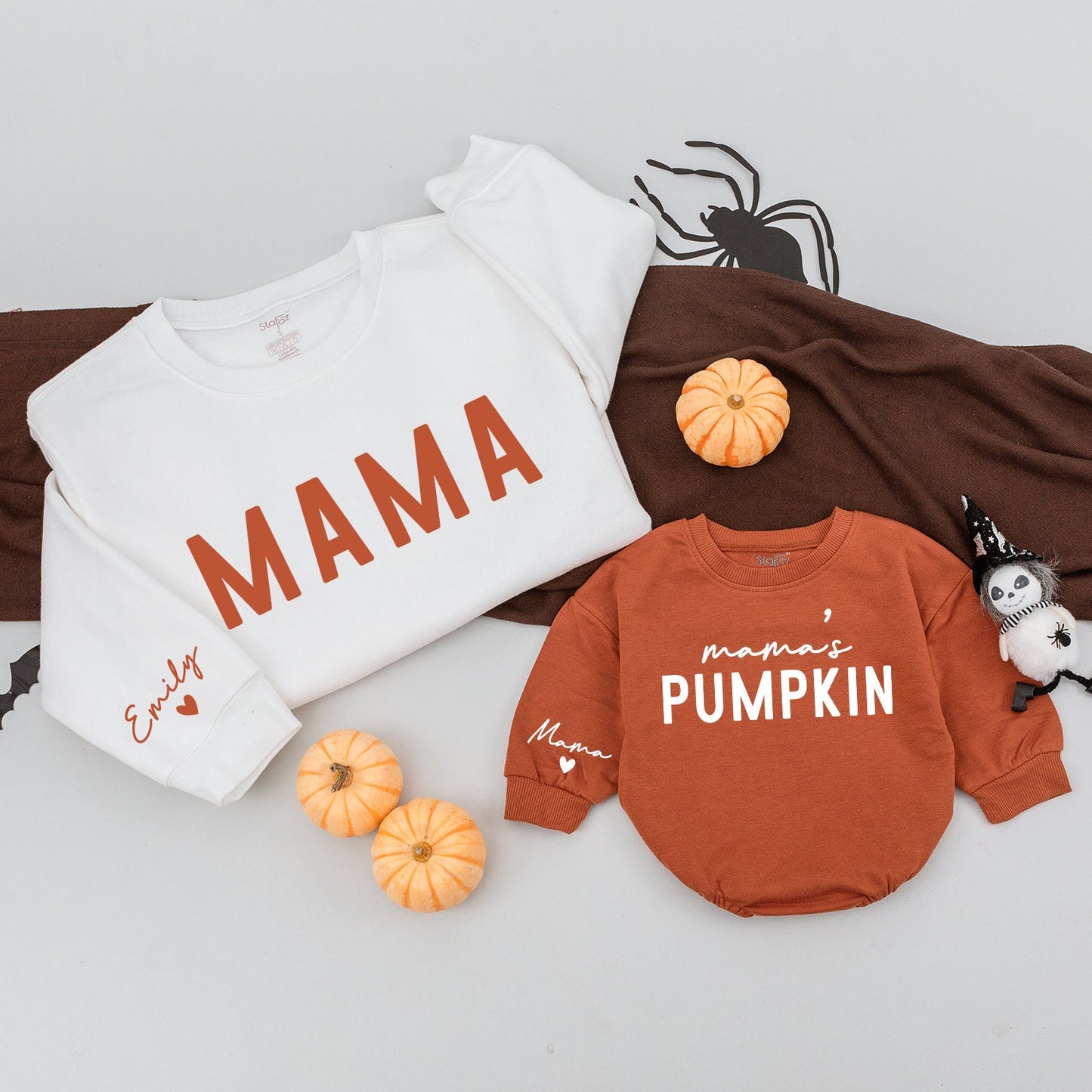 Pumpkin Patch Family Outfit: Mama Sweatshirt & Baby Romper Set  