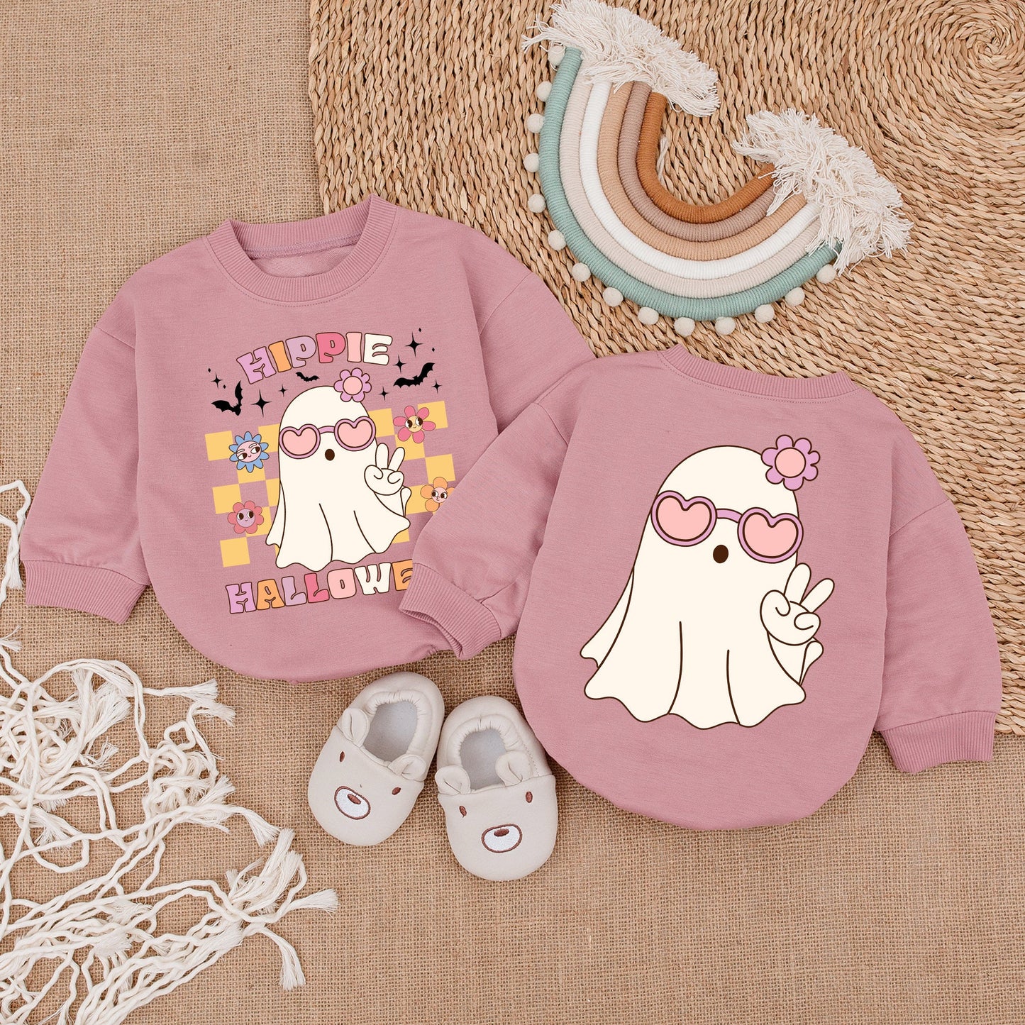 Retro Ghost Halloween Baby Girl Clothes Heart Sunglasses Bodysuit Vintage Flowers Stars Bats Romper First Halloween Outfit