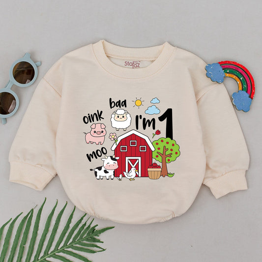 Farm Animals 1st Birthday Romper - Custom Baby Shower Gift Outfit