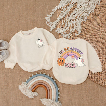 Sweet Spooky Era Ghost & Rainbow Baby Romper Soft Retro Halloween Infant Girl Clothes First Halloween Outfit Toddler