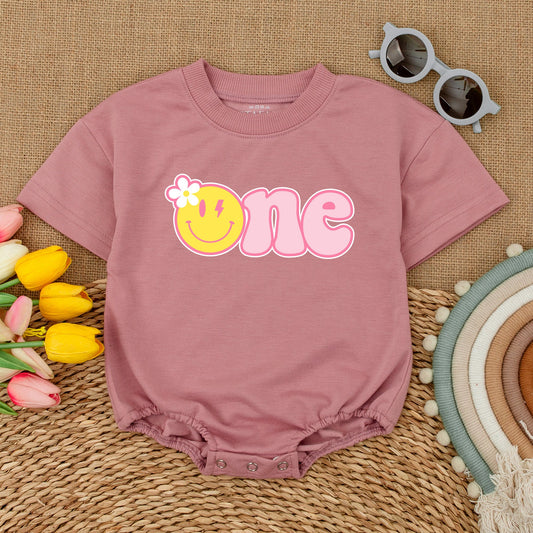 One Happy Girl Daisy Birthday Romper Smiley Face Outfit Baby First Birthday Short Sleeve Cake Smash Outfit, Sweet Celebration Bodysuit 1st Birthday (139)