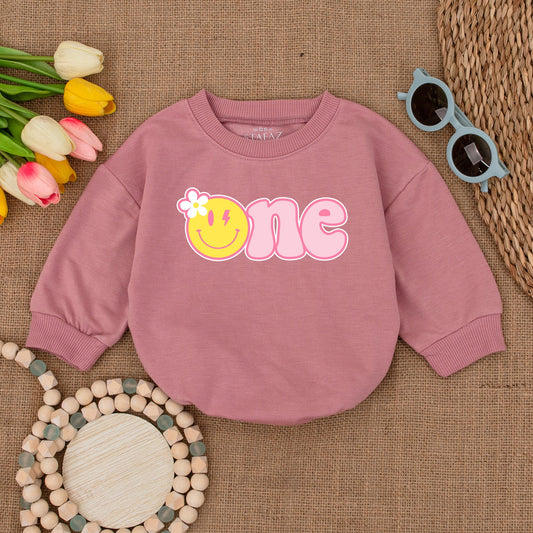 One Happy Girl Romper Daisy Birthday Outfit Matching Family Baby Girl Bodysuit Yellow Smiley Face Pink One Cake Smash Celebration Gift