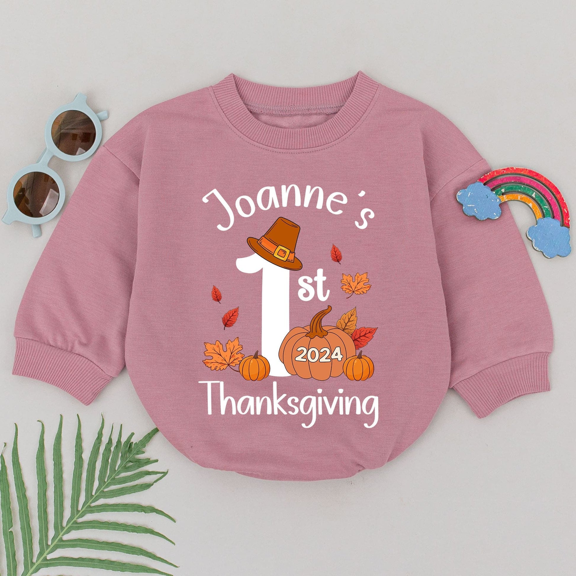First Thanksgiving Baby Romper – Personalized Pumpkin Spice Outfit