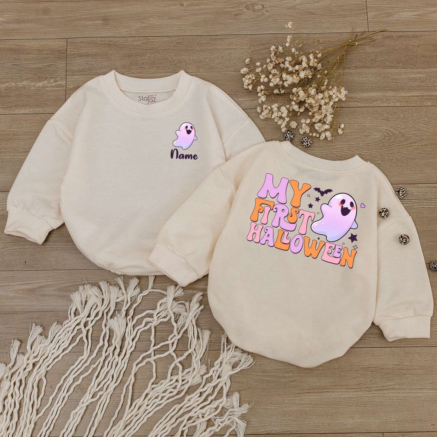 Personalized Halloween Baby Outfit - Cute Ghost & Pumpkin Romper