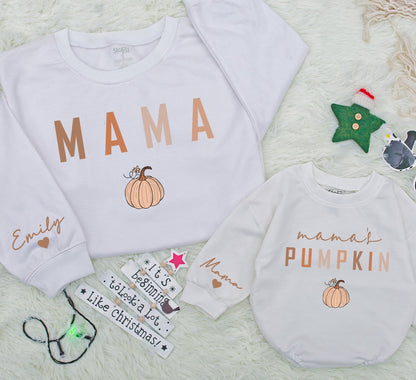 Mama and Mamas Pumpkin Matching Fall Sweatshirts for Mom and Baby Cozy Cute Autumn Outfits
