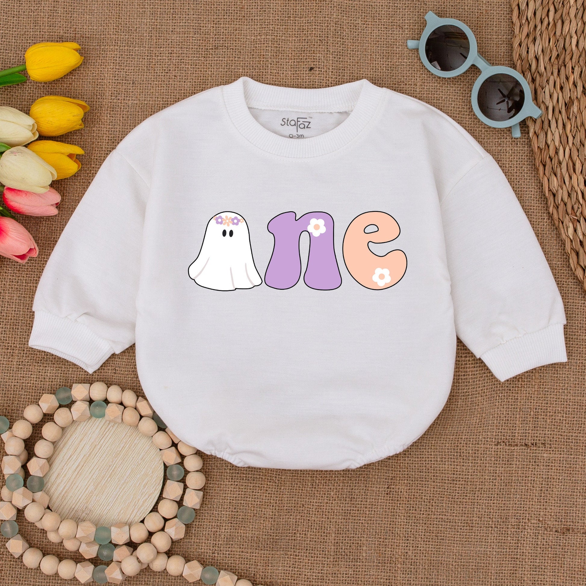 Spooky Retro Halloween Baby Romper, Ghost Bodysuit, First Birthday