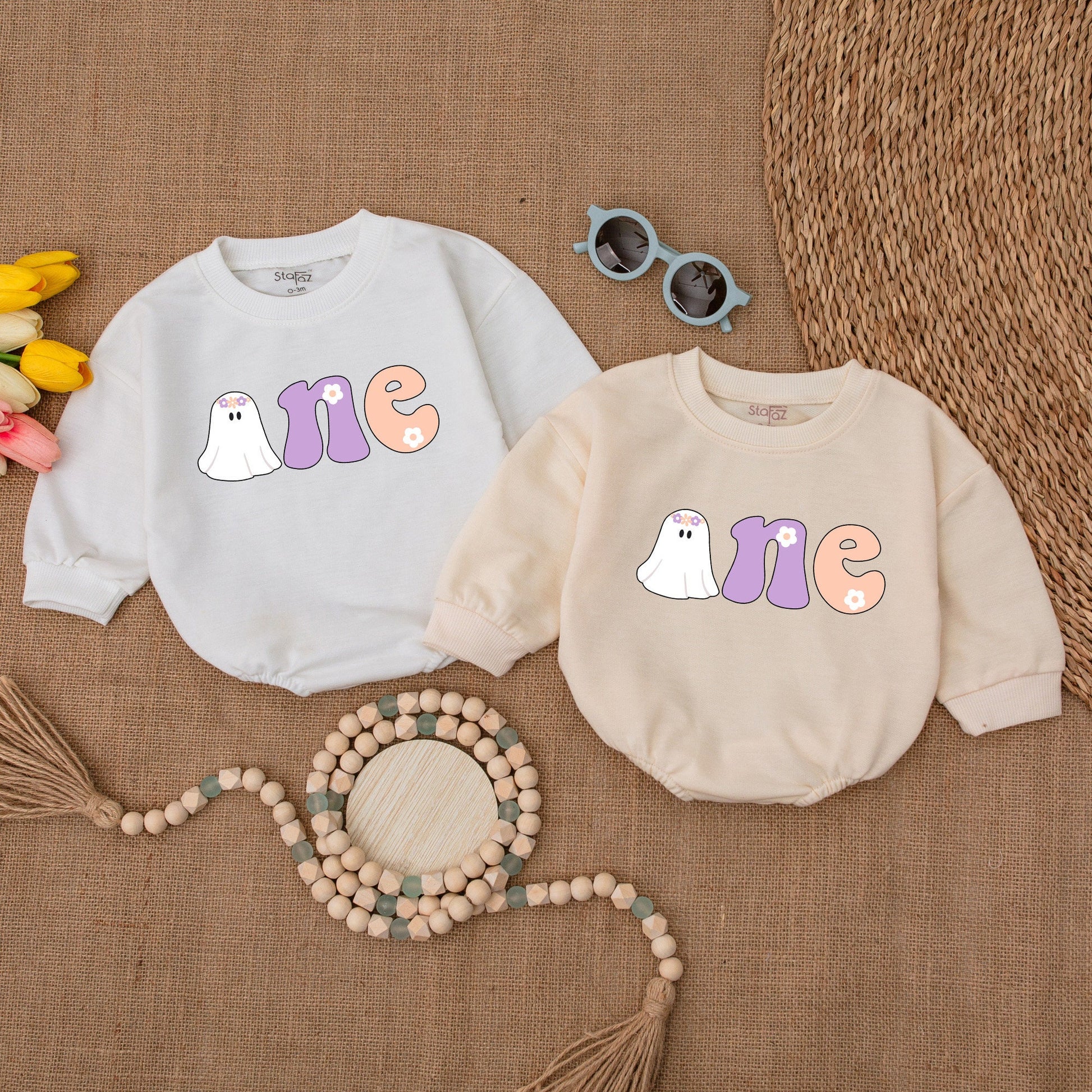 Spooky Retro Halloween Baby Romper, Ghost Bodysuit, First Birthday