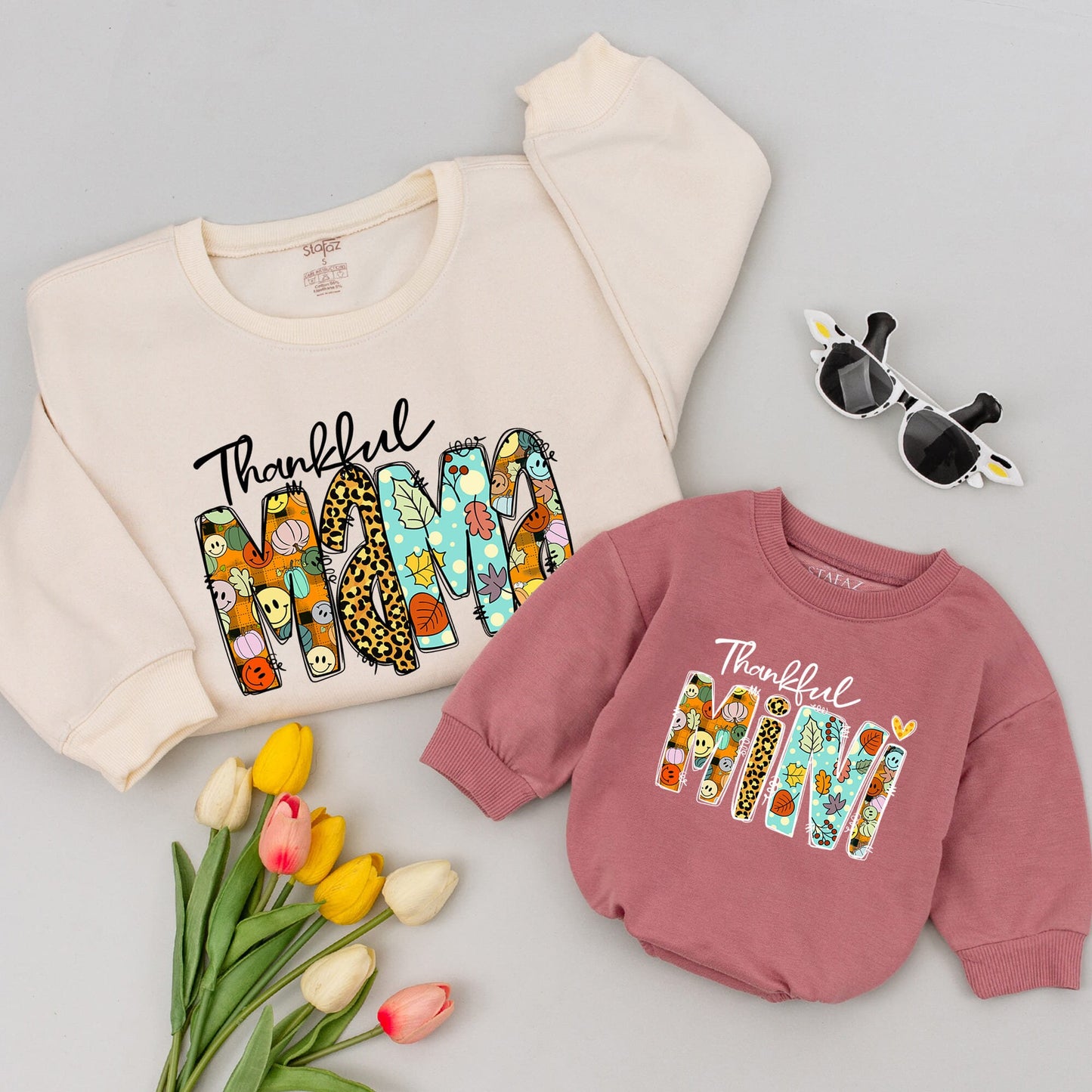 Thankful Family Matching Sweatshirts for Mom and Children Thanksgiving