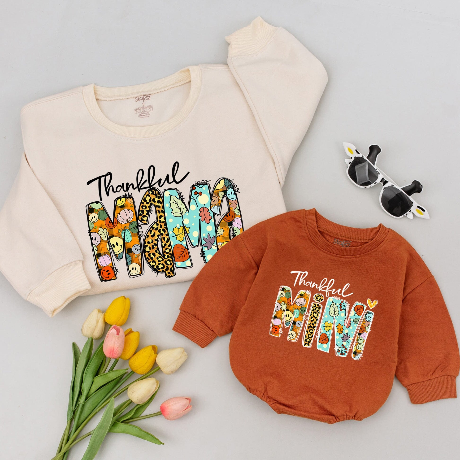 Thankful Family Matching Sweatshirts for Mom and Children Thanksgiving