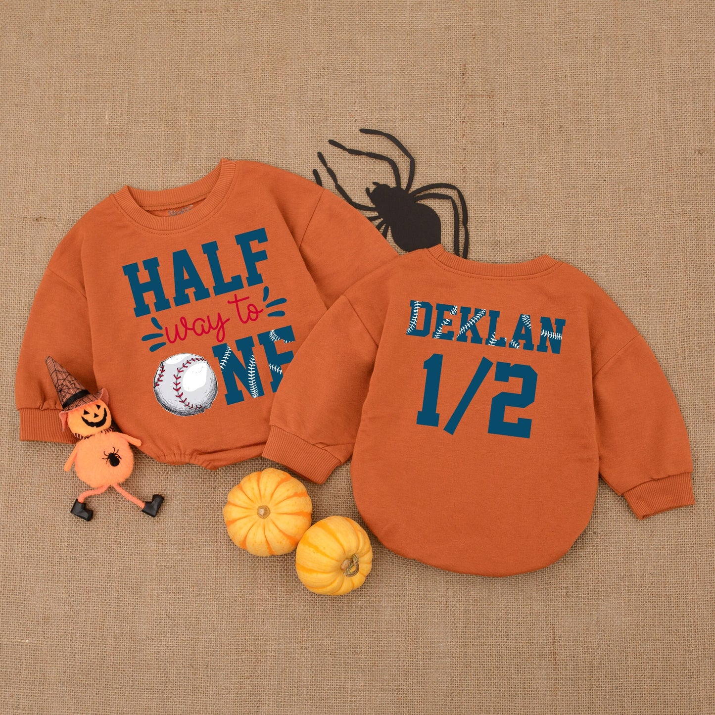 Halfway to One Baseball Romper Baby Boy's 6-Month Birthday Outfit Deklan 1/2 Number Design Infant Clothes Baseball Birthday Gift