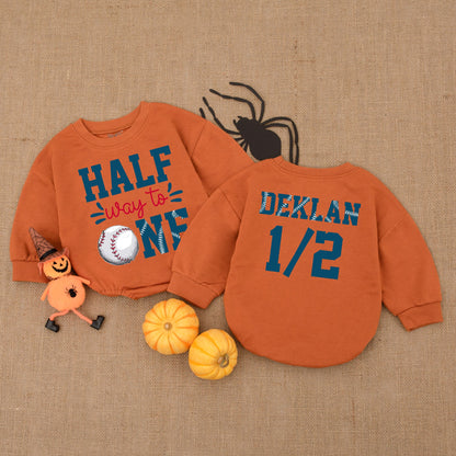 Halfway to One Baseball Romper Baby Boy's 6-Month Birthday Outfit Deklan 1/2 Number Design Infant Clothes Baseball Birthday Gift