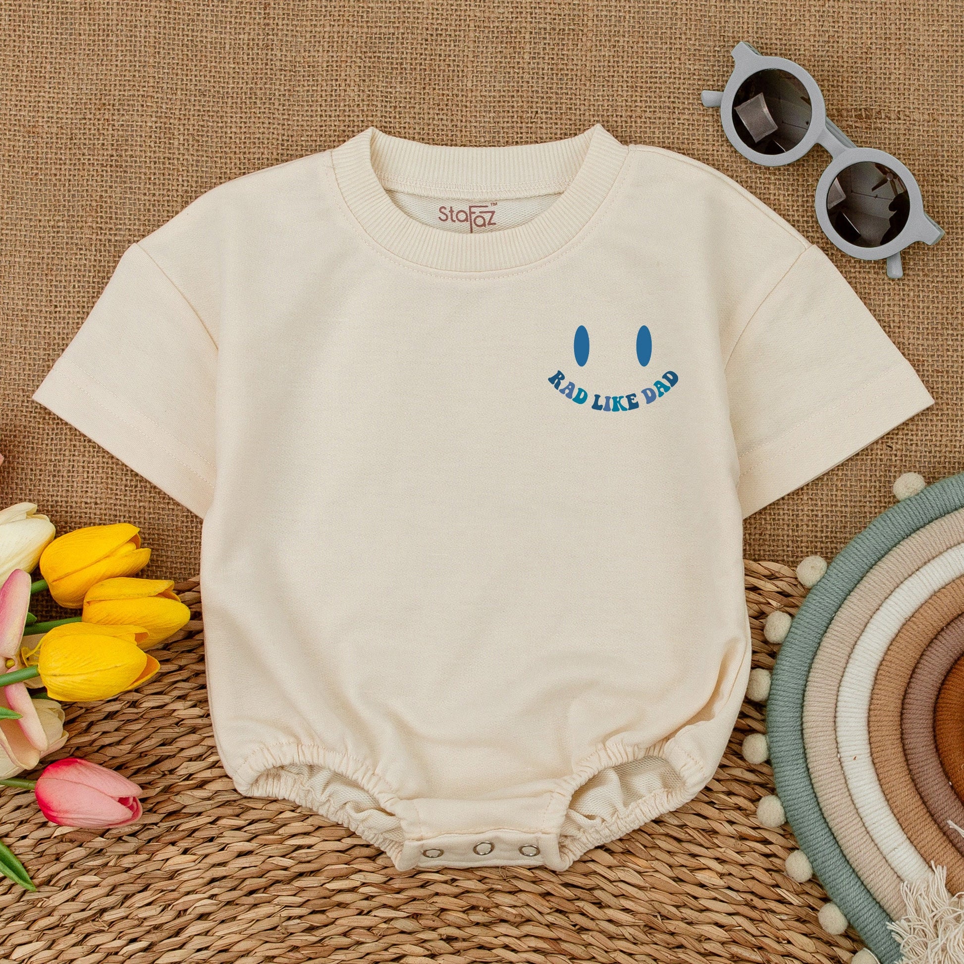 Rad Like Dad Romper Baby Bodysuit for Boys Toddler Shirt Smiley Face Fun Outfit Gift for New Dad New Baby Celebration Clothes Casual Cotton Comfortable